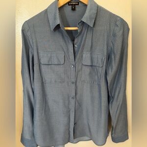 Express Womens Button-Up Shirt Size Extra Small XS Blue dotted